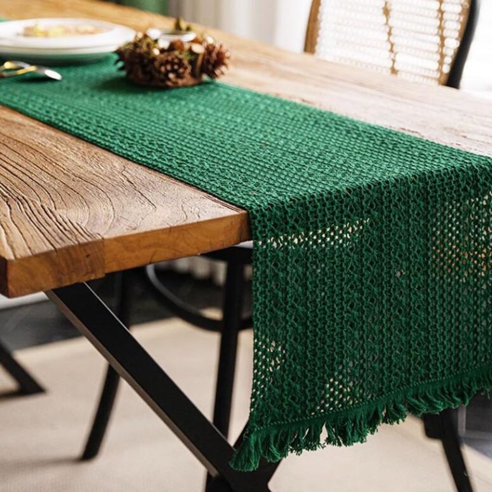 caminho de mesa de linho verde