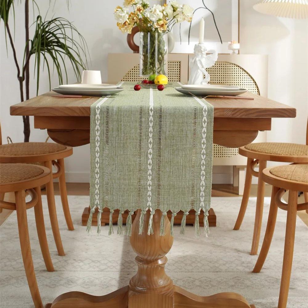 caminho de mesa de linho verde