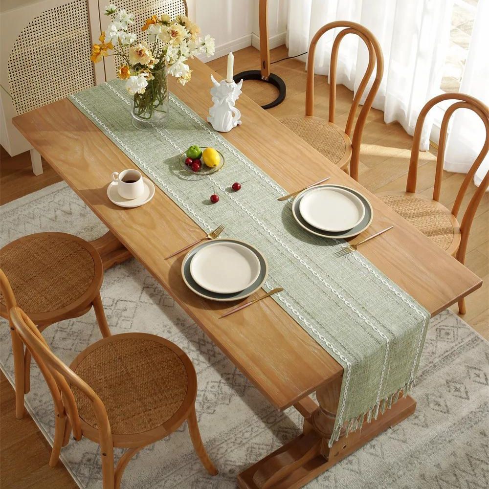 caminho de mesa de linho verde