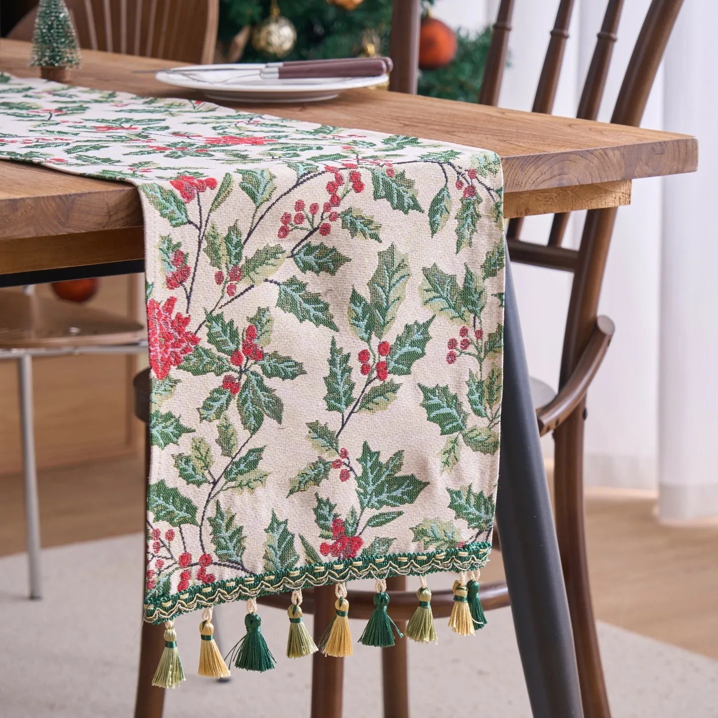 caminho de mesa jacquard natalino azevinho 6