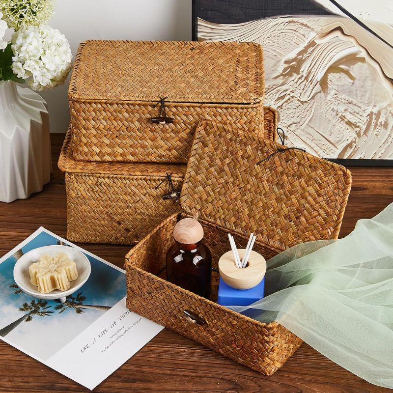 Cesto de Palha Organizador Retangular