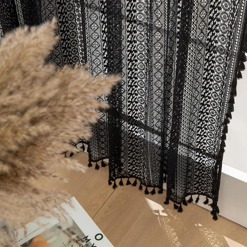 cortina com borla para sala e quarto preta