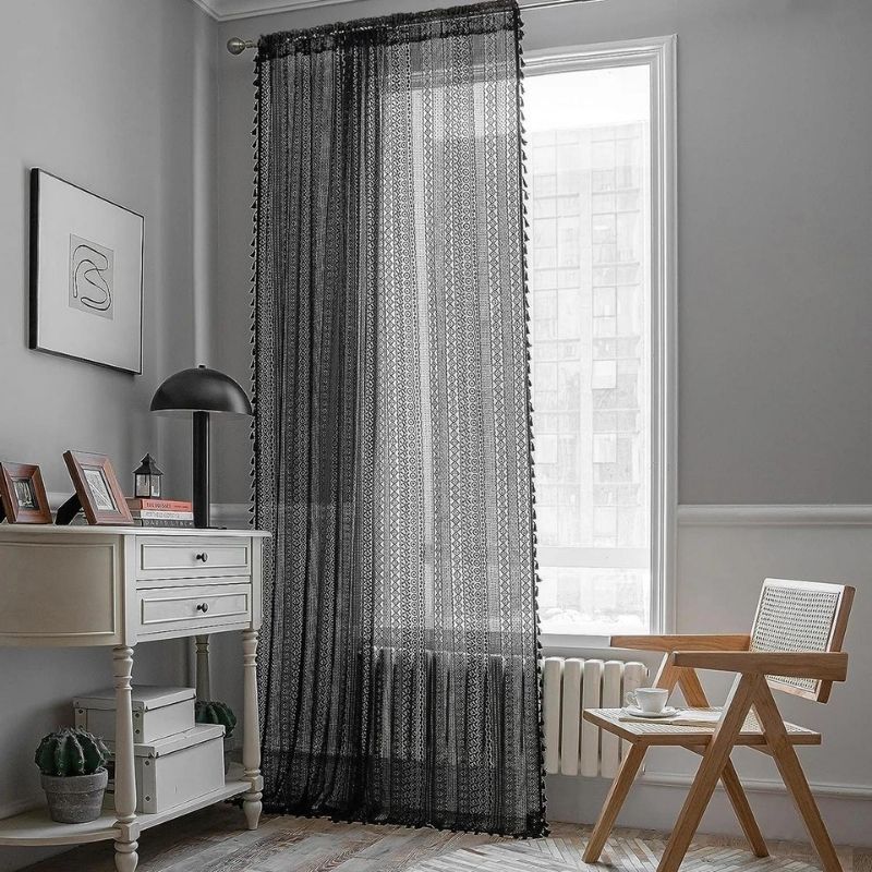 cortina com borla para sala e quarto preta