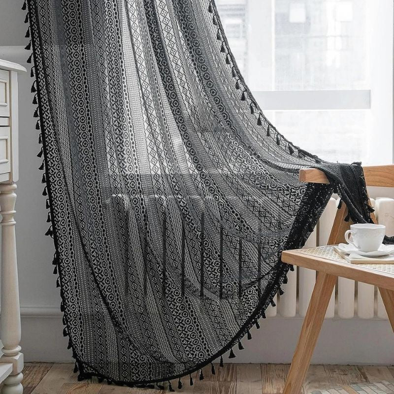 cortina com borla para sala e quarto preta