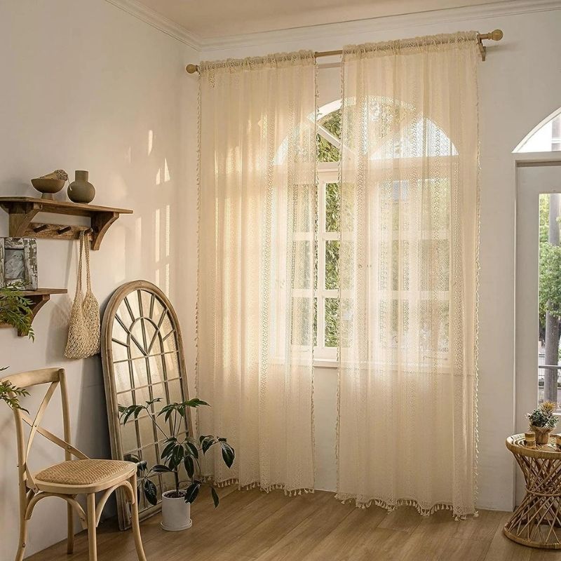 cortina com borla para sala e quarto bege