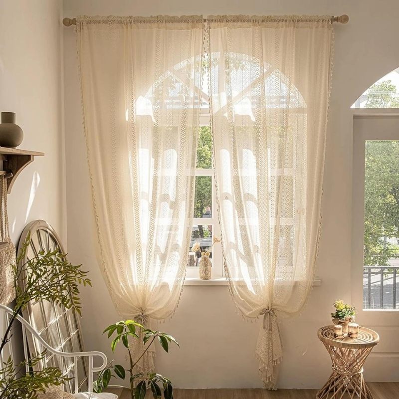 cortina com borla para sala e quarto bege