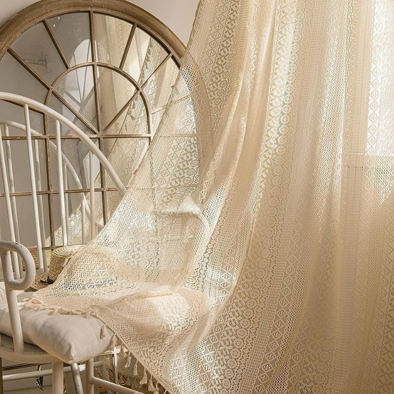 cortina com borla para sala e quarto bege