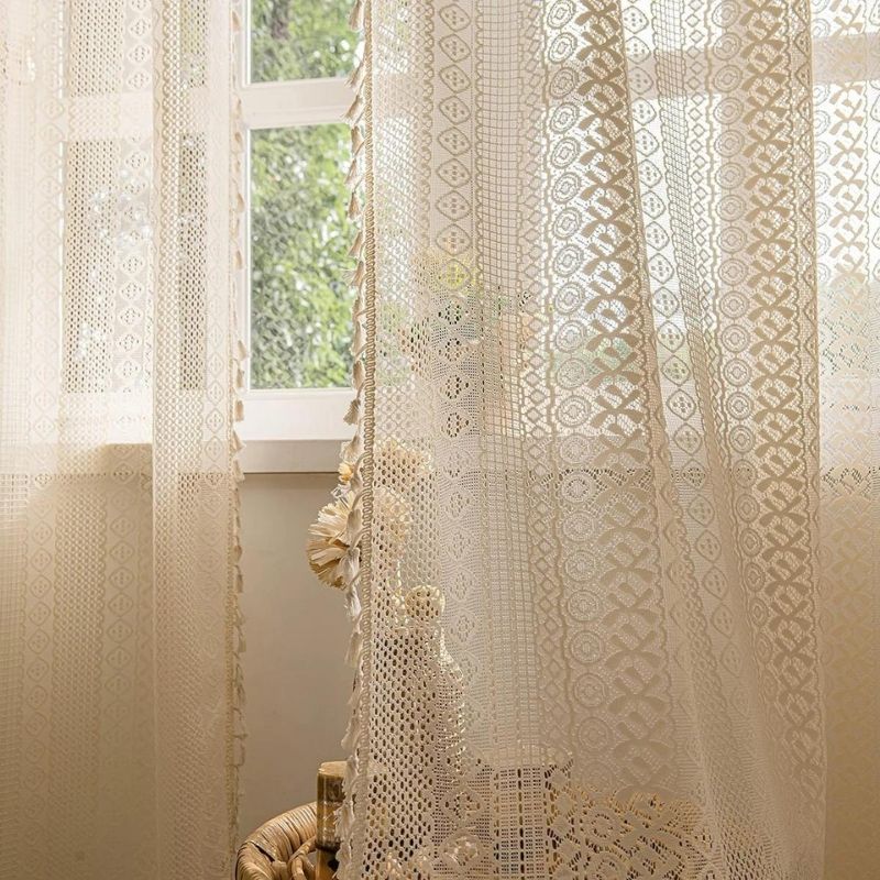 cortina com borla para sala e quarto bege