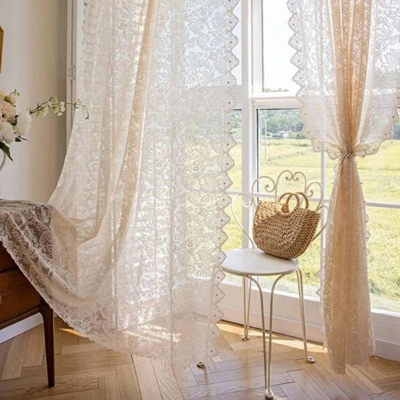 cortina floral para sala e quarto bege