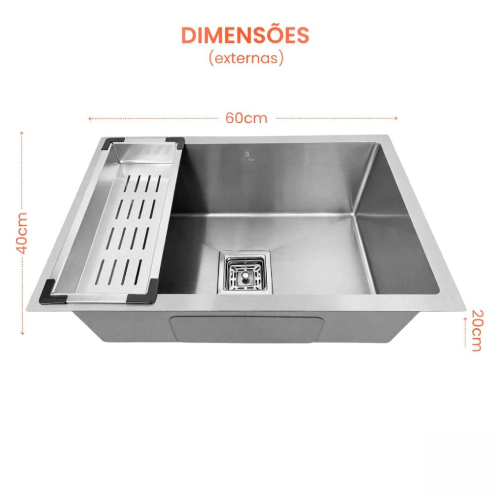 cuba cozinha gourmet inox 60x40 escovada com calha