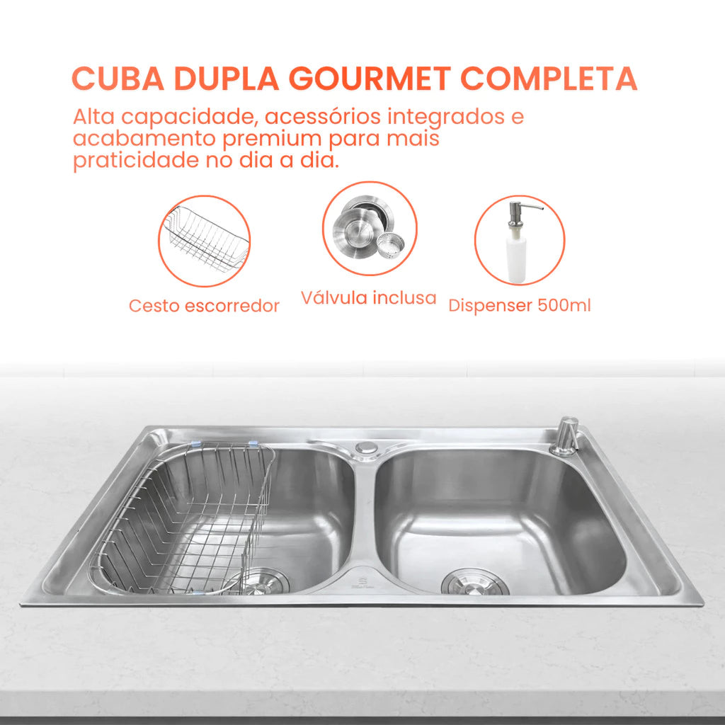 cuba cozinha dupla gourmet inox 78x43 mezanino 3