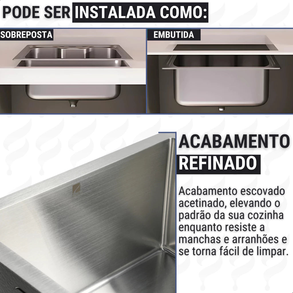 cuba cozinha gourmet inox 44x44 quadrada luxe 6