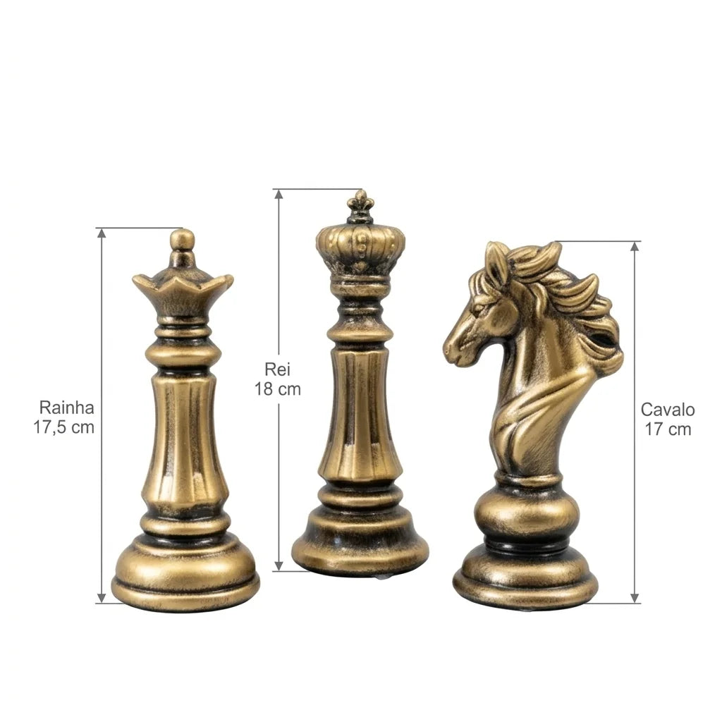 Escultura Decorativa Trio Xadrez Retrô