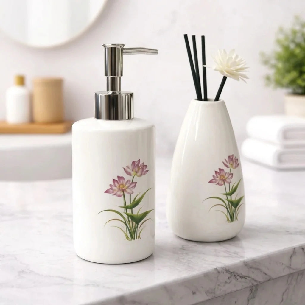 Kit Banheiro Cerâmica Floral Bath