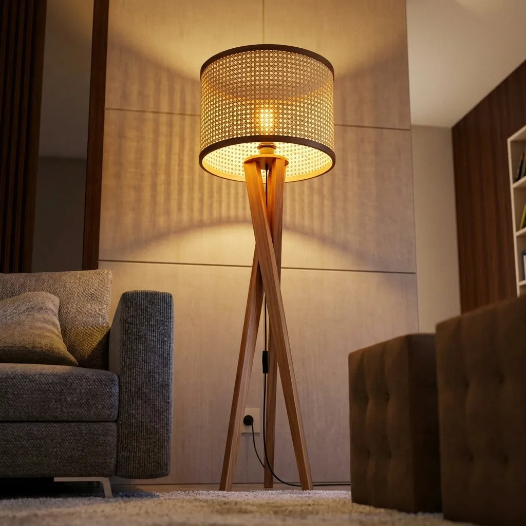 Luminária De Chão Tripé Rattan