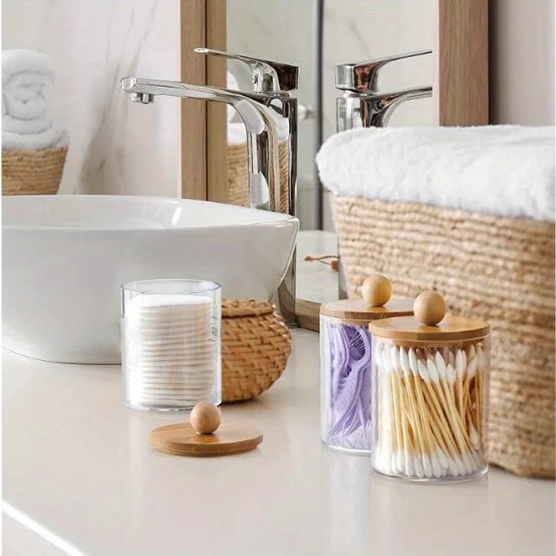 Porta Cotonete e Algodão de Acrílico e Bambu