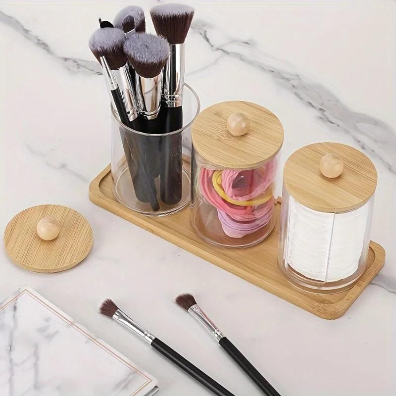 Porta Cotonete e Algodão de Acrílico e Bambu