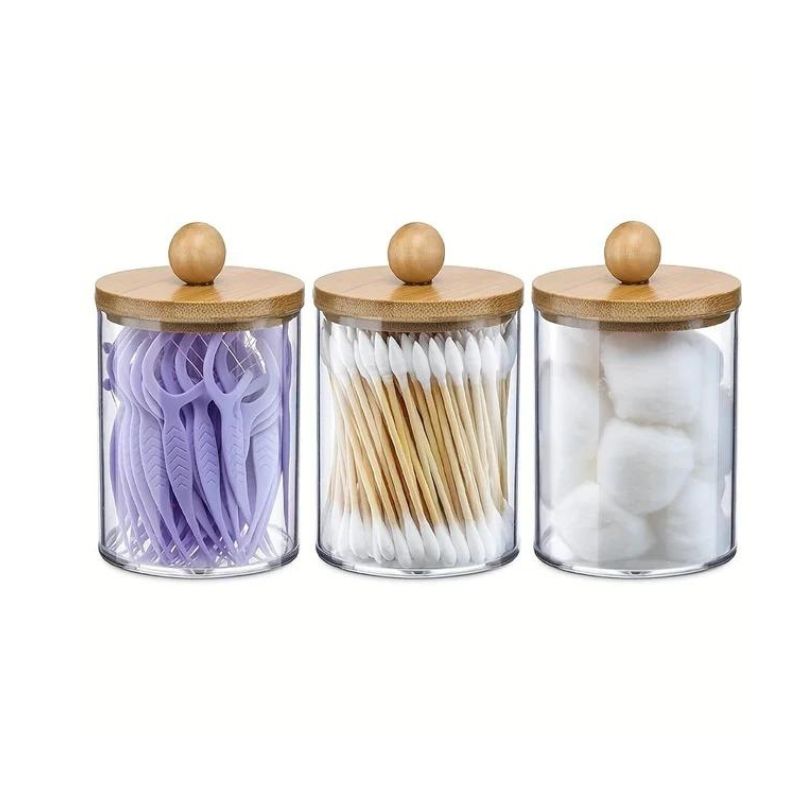 Porta Cotonete e Algodão de Acrílico e Bambu