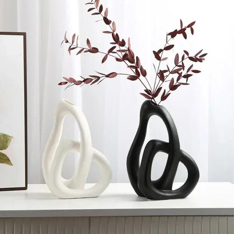 Vaso Decorativo de Porcelana Branco e Preto