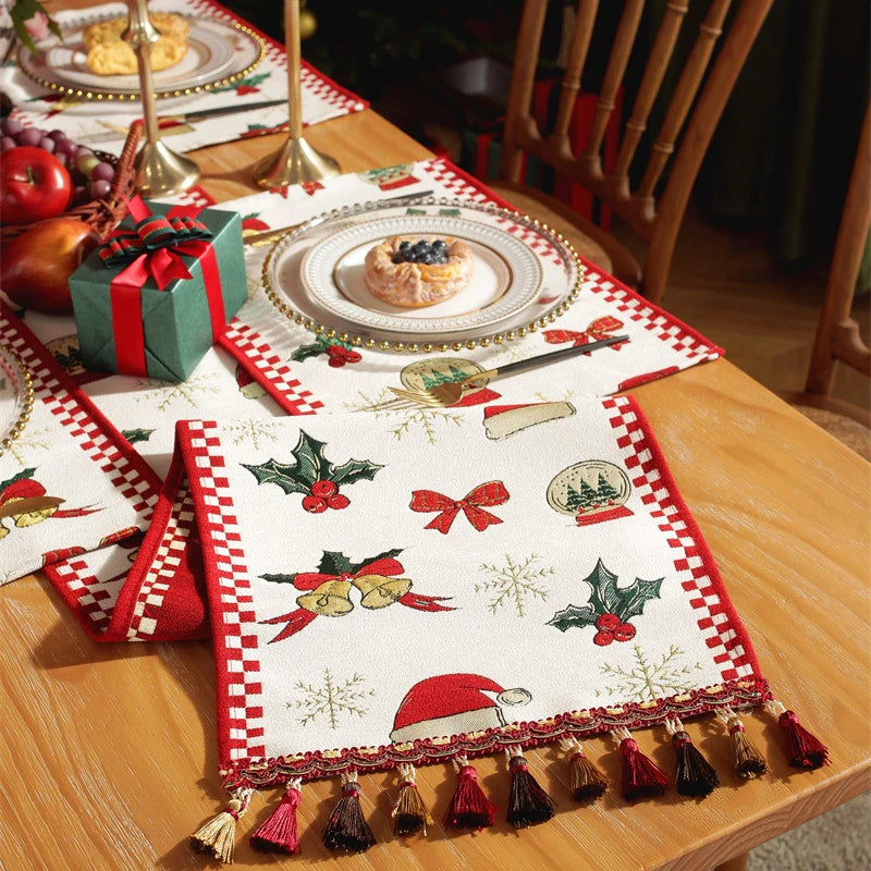 caminho de mesa jacquard natal com franjas 1