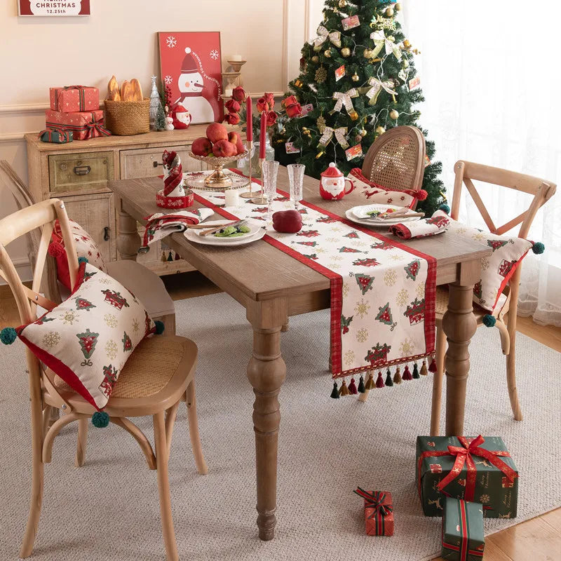 caminho de mesa jacquard natal com franjas 3