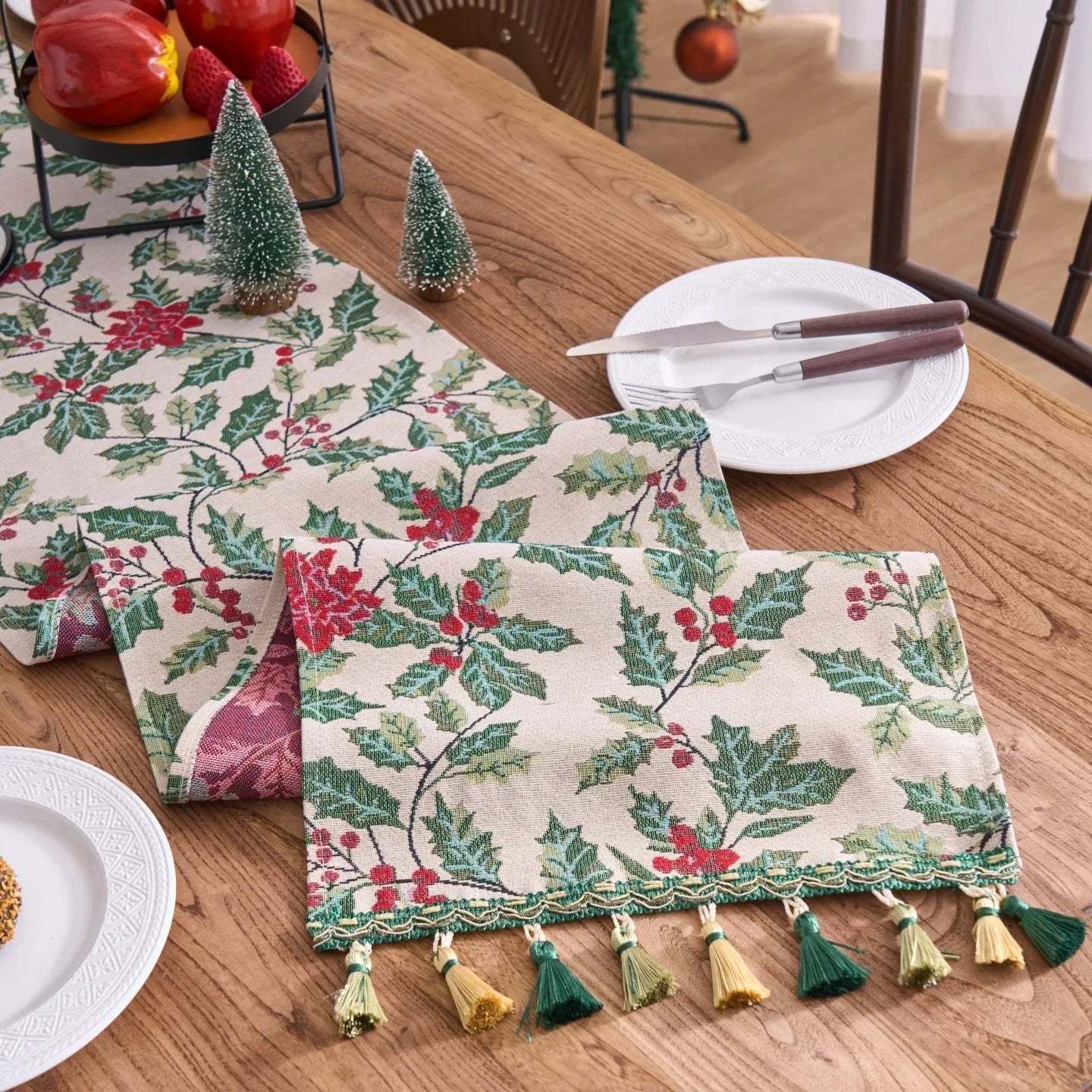 caminho de mesa jacquard natalino azevinho 1