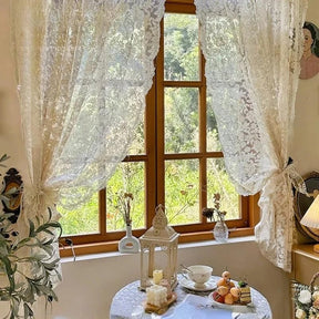 cortina florida com borla bege