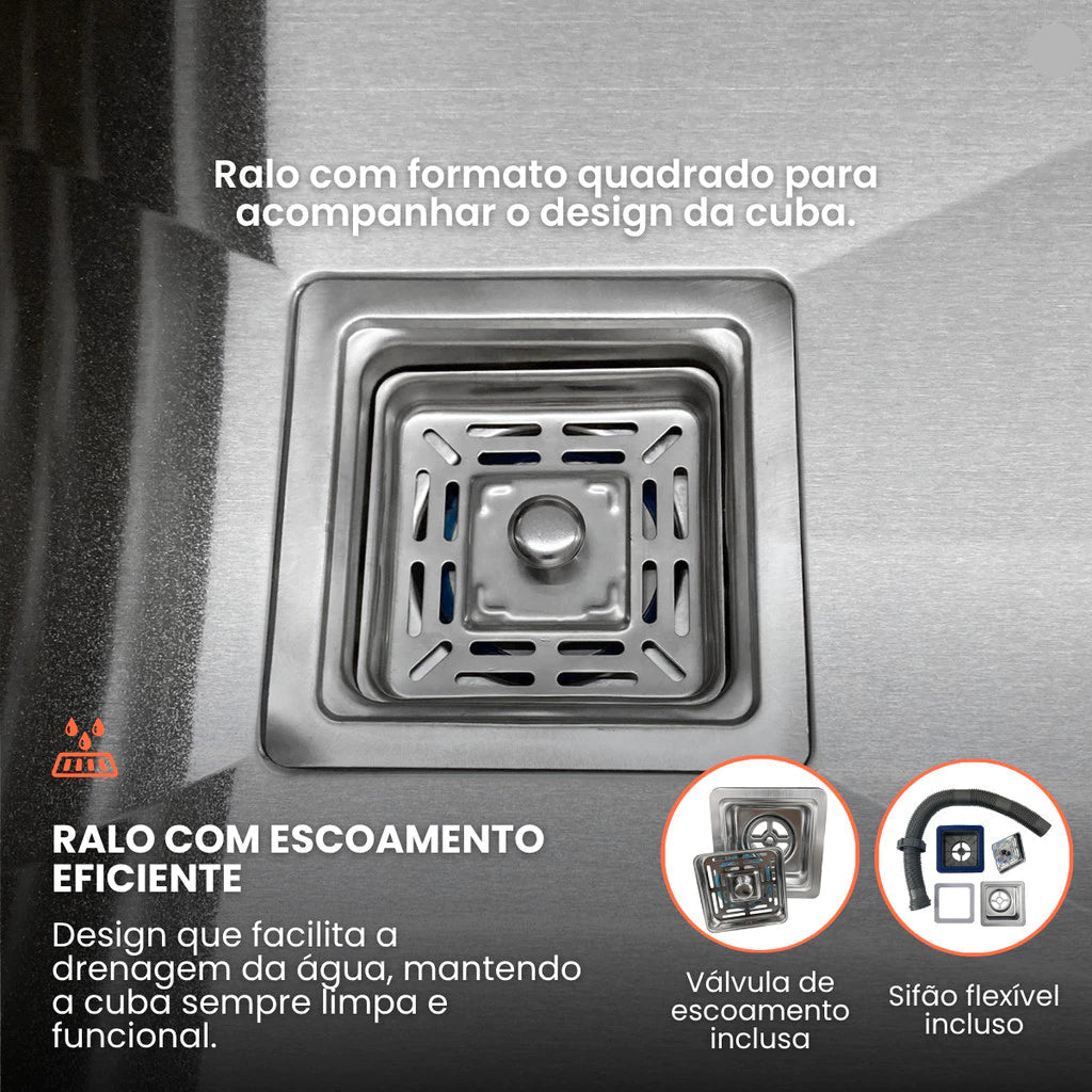cuba cozinha gourmet inox 60x40 escovada com calha 6