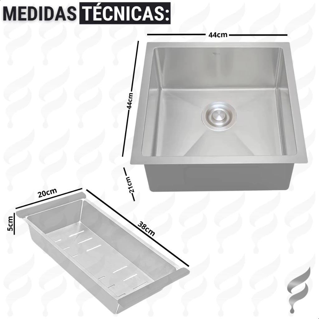 cuba cozinha gourmet inox 44x44 quadrada luxe 4