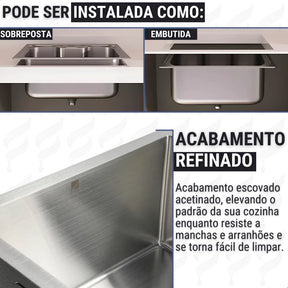 cuba cozinha gourmet inox 44x44 quadrada luxe 6