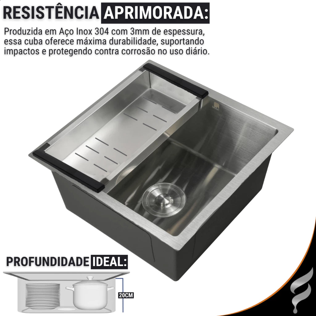 cuba cozinha gourmet inox 44x44 quadrada luxe 7