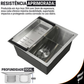 cuba cozinha gourmet inox 44x44 quadrada luxe 7