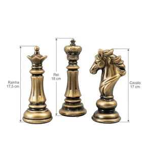 Escultura Decorativa Trio Xadrez Retrô