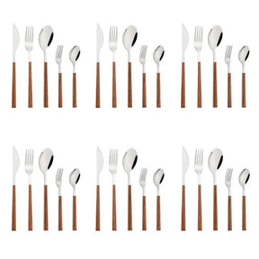 jogo de talheres com cabo de madeira