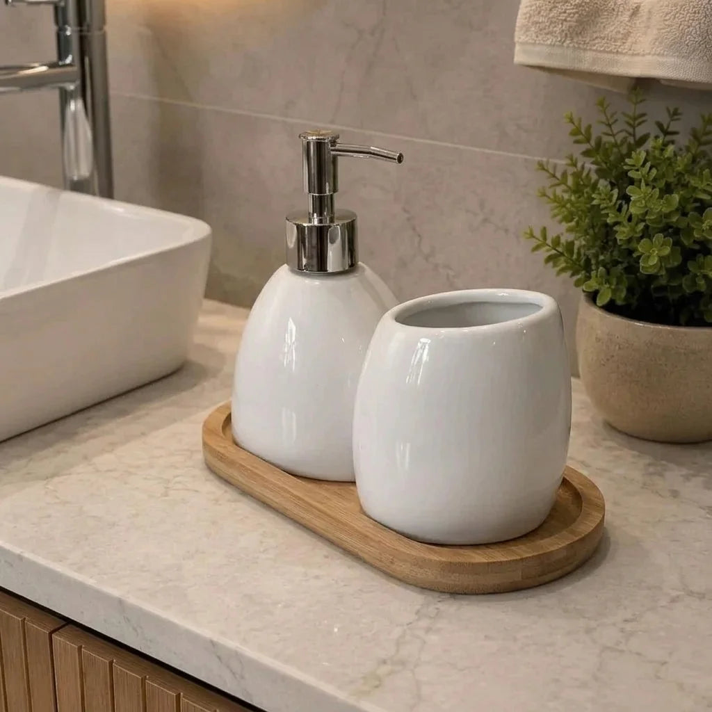 Kit Banheiro Cerâmica Branco Aura