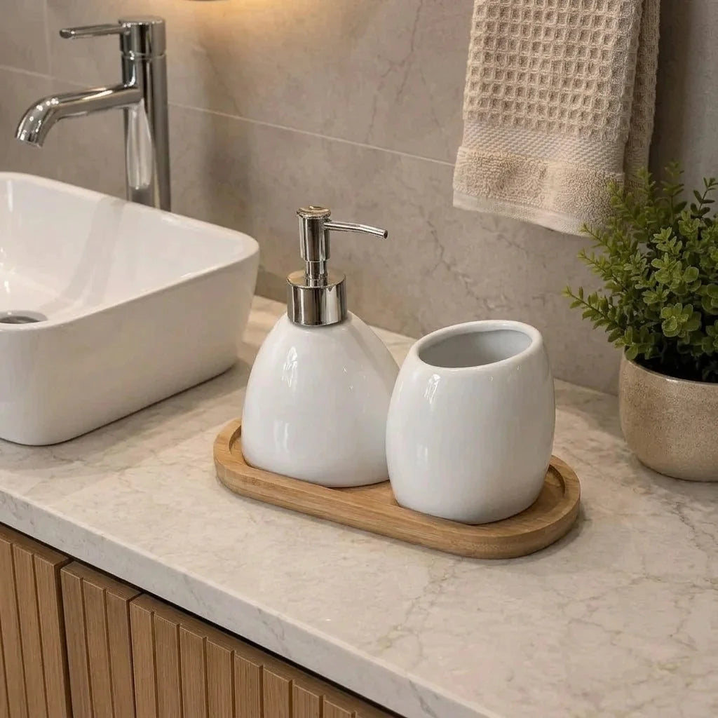 Kit Banheiro Cerâmica Branco Aura