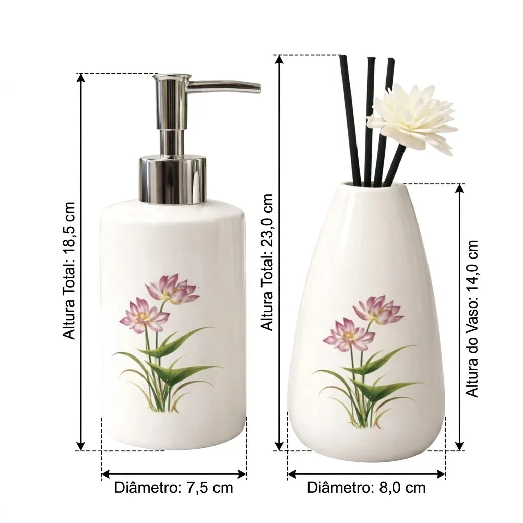 Kit Banheiro Cerâmica Floral Bath