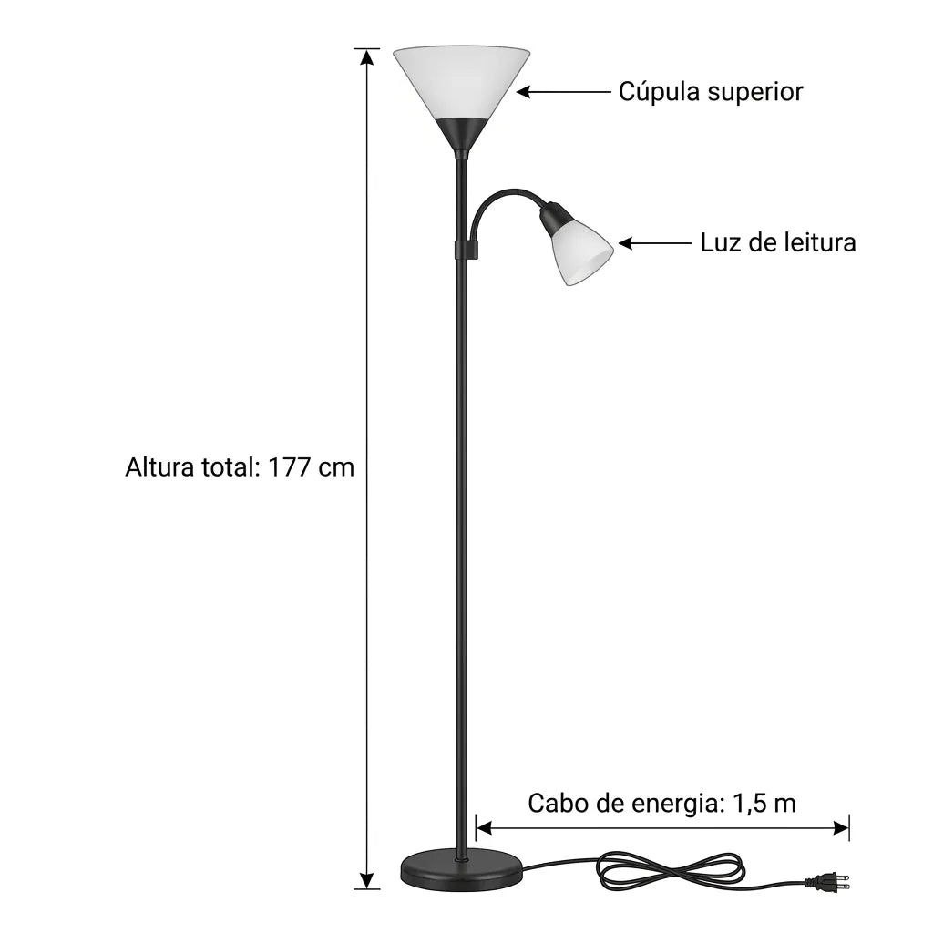 Luminária De Chão Torchiere Leitura Black